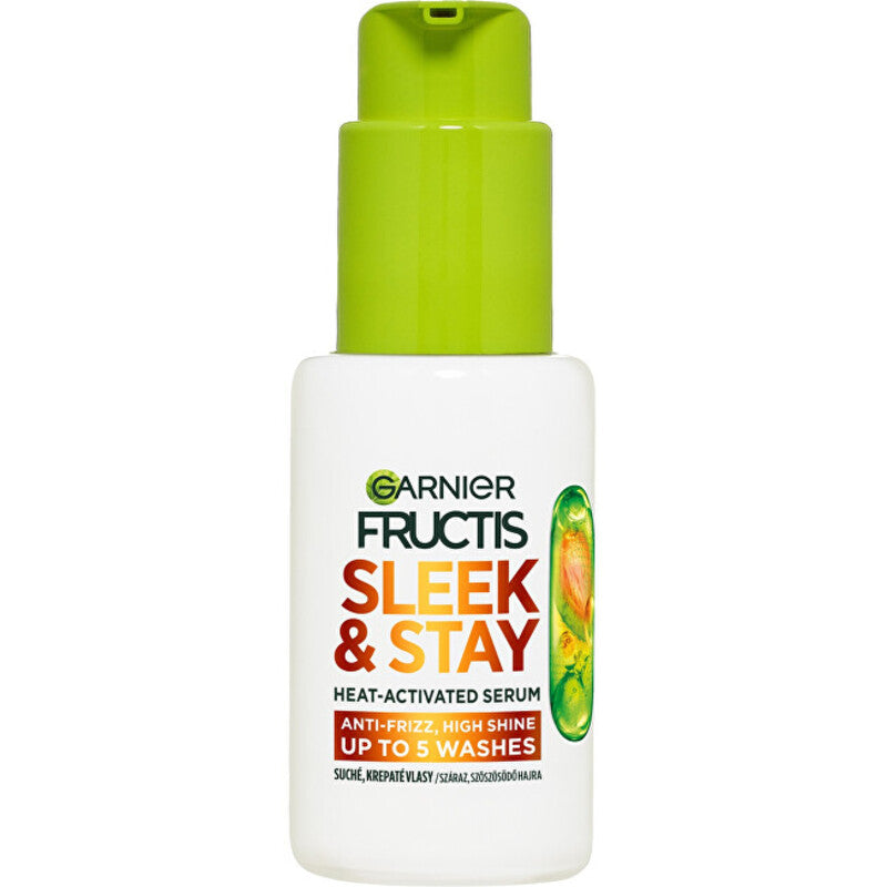 GARNIER Fructis Keratin Sleek šilumos aktyvuojamas serumas – serumas sausiems ir besiveliantiems plaukams. - Glamur
