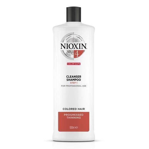 „Nioxin System 4“ šampūno valiklis – valomasis šampūnas ploniems, dažytiems, gerokai retėjantiems plaukams.