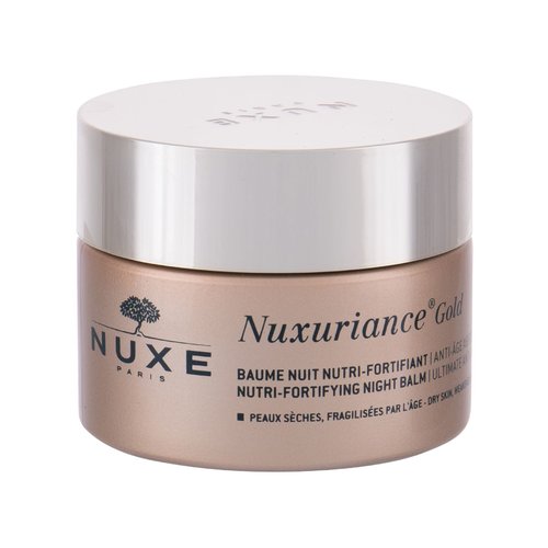 „Nuxe Nuxuriance Gold Nutri-Fortifying Night Balm“ – maitinamasis naktinis balzamas odai stiprinti.