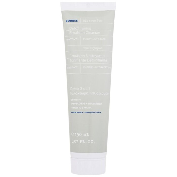 Korres „Olympus Tea Detox“ tonizuojantis emulsinis valiklis – valomoji emulsija, skirta makiažui pašalinti, odos tonizavimui ir detoksikacijai.