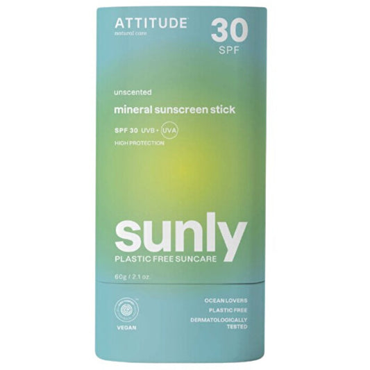 Attitude „Sunly Mineral Sunscreen Stick“ SPF 30 – mineralinis apsauginis pieštukas kūnui be kvapiklių