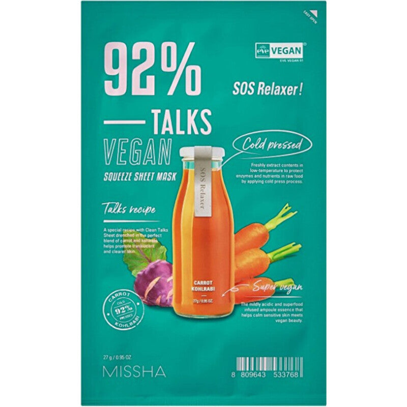 Missha Talks Vegan Squeeze SOS Relaxer Sheet Mask – veganiška veido kaukė